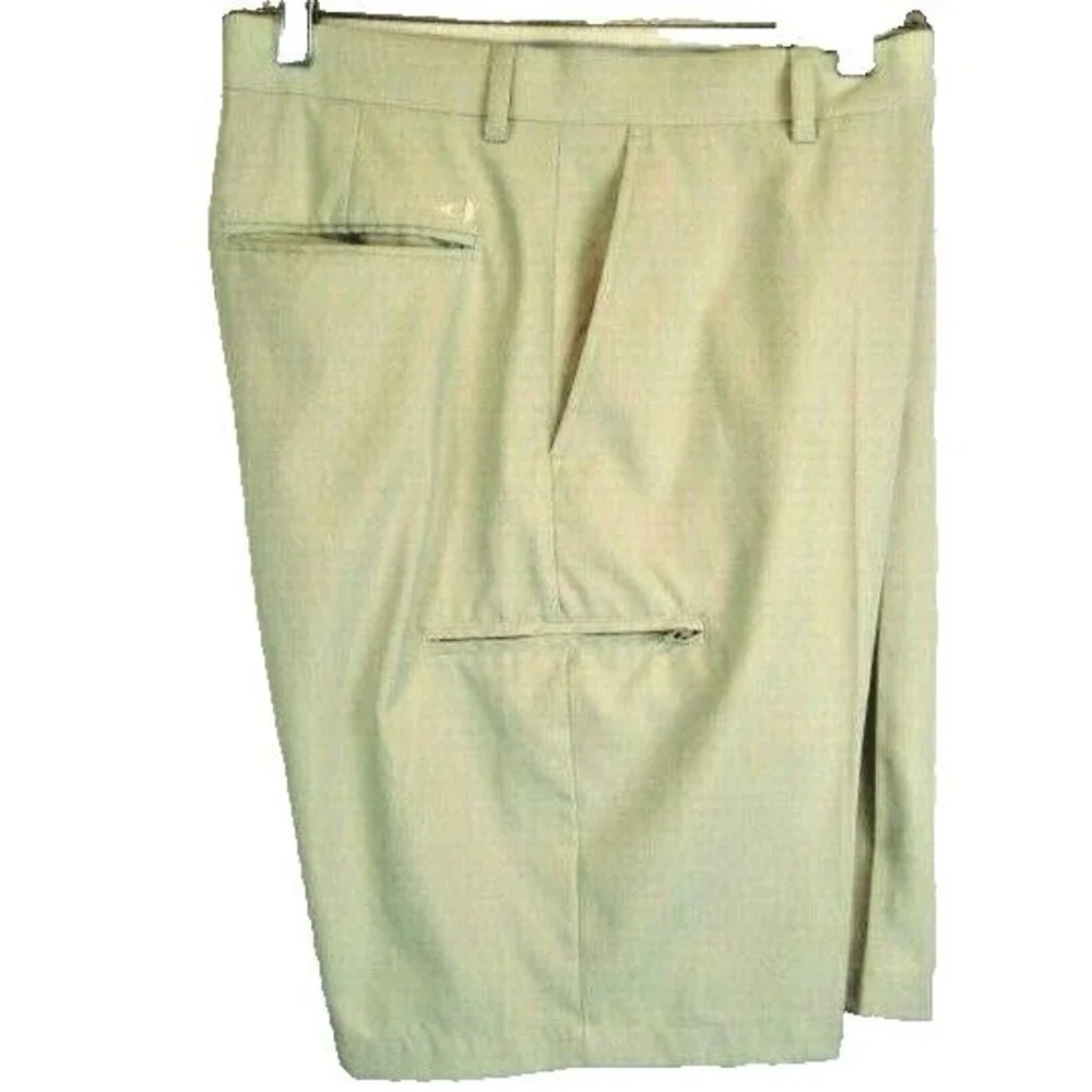 Mens Grand Slam Cream Poly Golf Chino Flat Front Shorts sz 34x11